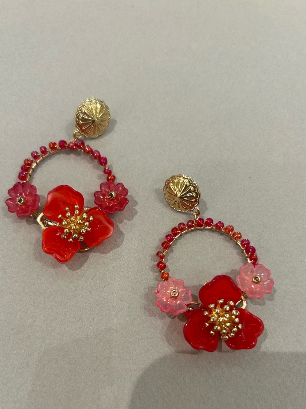 Floral red Drop Earring A1647 - Picture 3 of 3